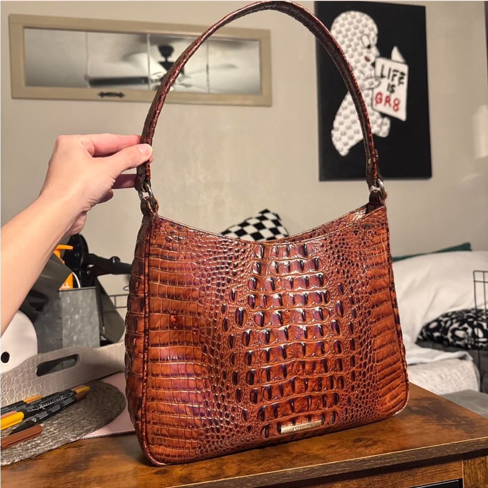 Brahmin Noelle Pecan Melbourne croc-embossed leather shoulder bag